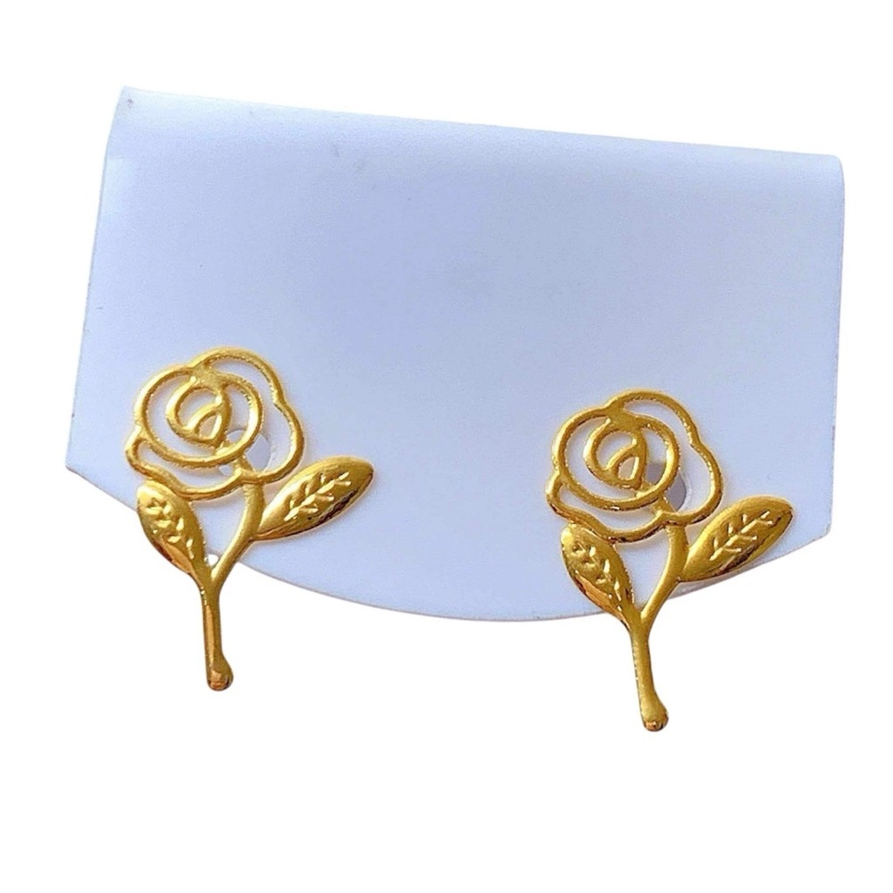 18k real saudi gold  Light Weight Stud ROSE FLOWER  Earring